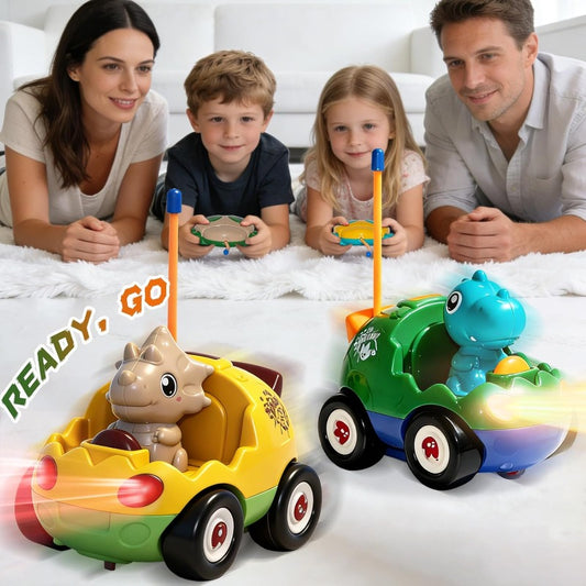 2-Pack Remote Control Dinosaur Car Toys for Toddler Ages 18+ Months