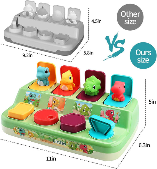 Pop Up Animals Toy for Toddlers 9-18 Months, Dinosaur Cause and Effect Toys for Babies 1 Year Old, Montessori Sensory Learning Fine Motor Skills Development Gift for Boys Girls (No Batteries)