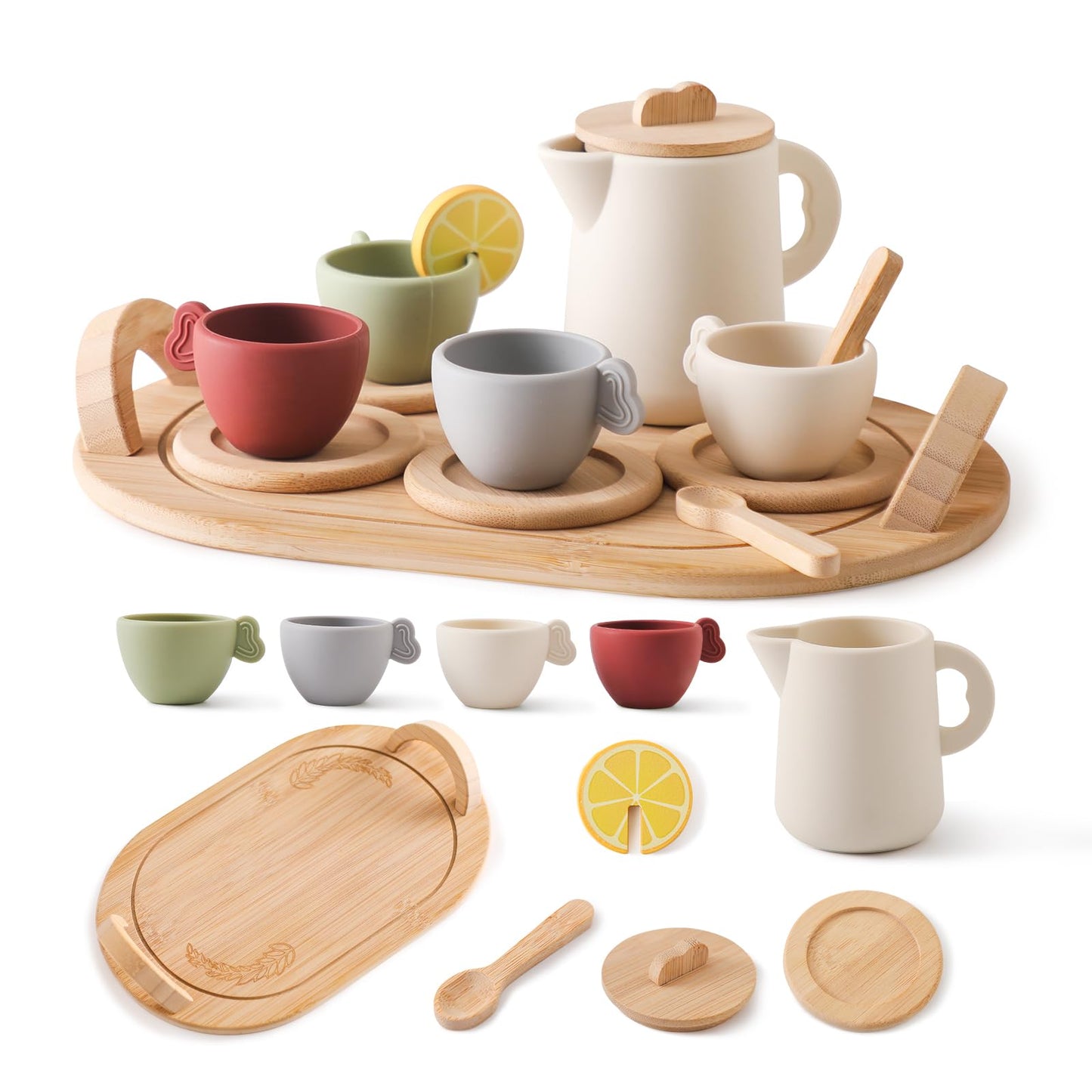 Wooden Tea Party Set for Toddler 3-5