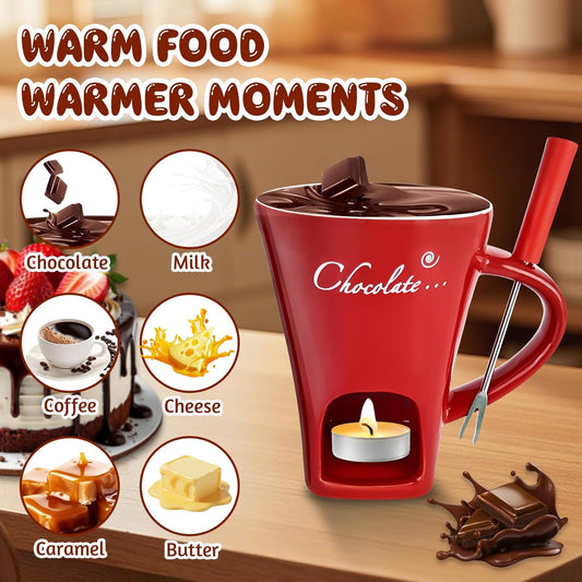 Chocolate Fondue Mug with 6pcs Candles 200ml Ceramic Chocolate Fondue Cup