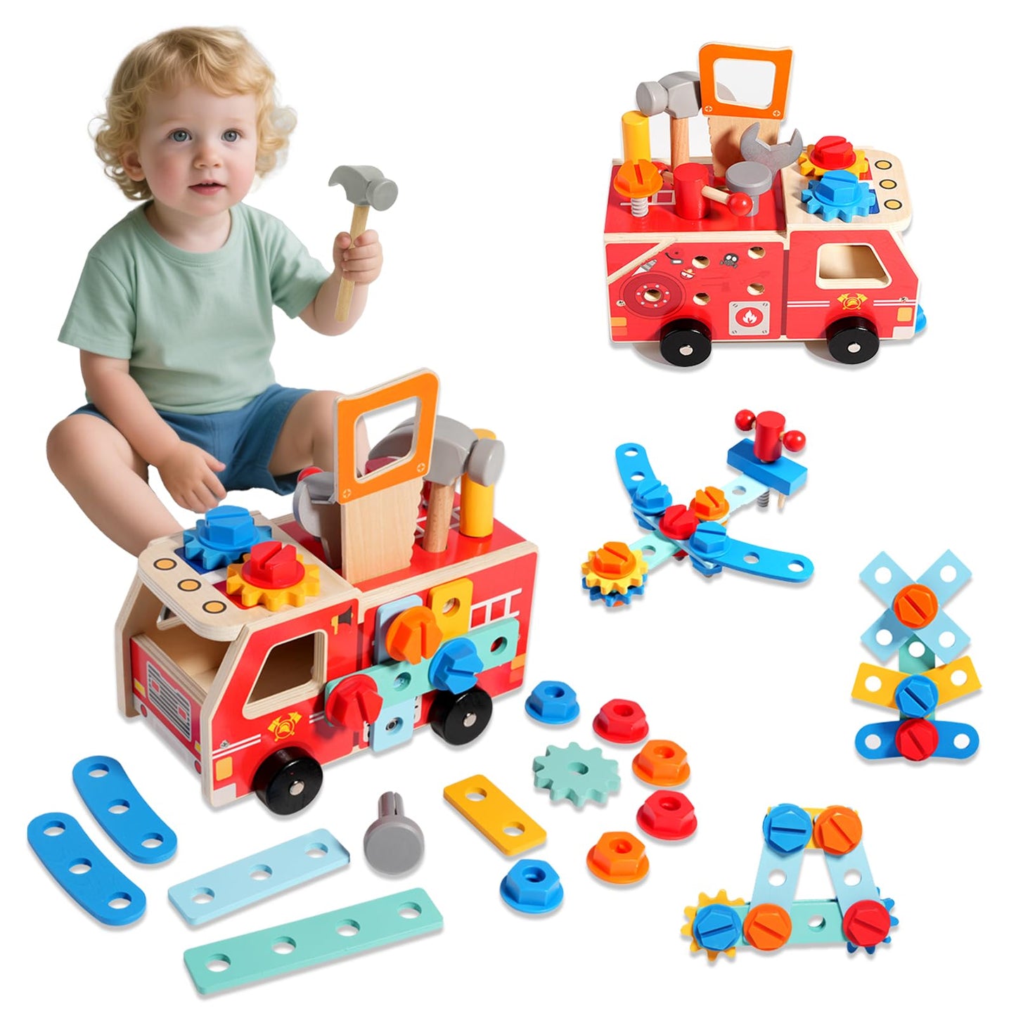 Wooden Kids Tool Set, 32-Piece Montessori Toy for Children Ages 2 3 4 5, Durable Skill-Building Activity Set to Enhance Creativity & Hand Coordination, Pretend Play Tool Kits