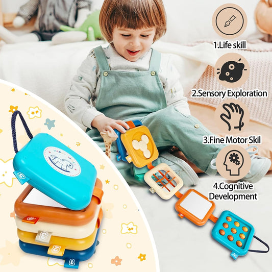 Baby Busy Board for 1 Year Old, Montessori Toys Toddler Toys Travel Activities Busy Cube Gifts Baby Boy Girl My First Montessori Busy Board