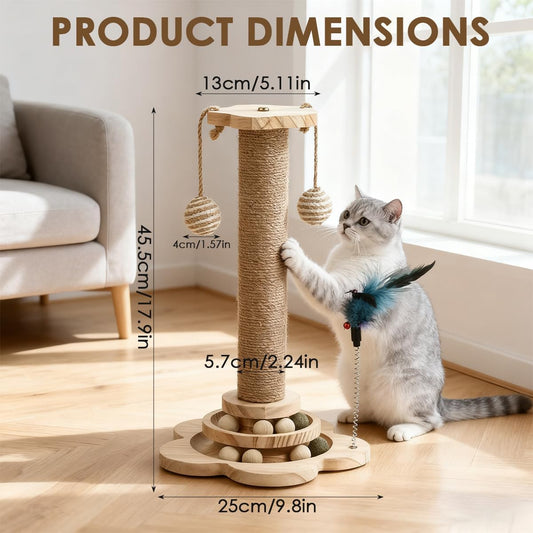 4 IN 1 Large Cat Scratching Post with Flower-Shaped Base, Natural Sisal Cat Tree