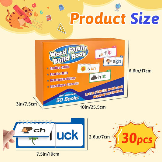 30 Read and Rhyme Flip Books,Word Families Flash Cards