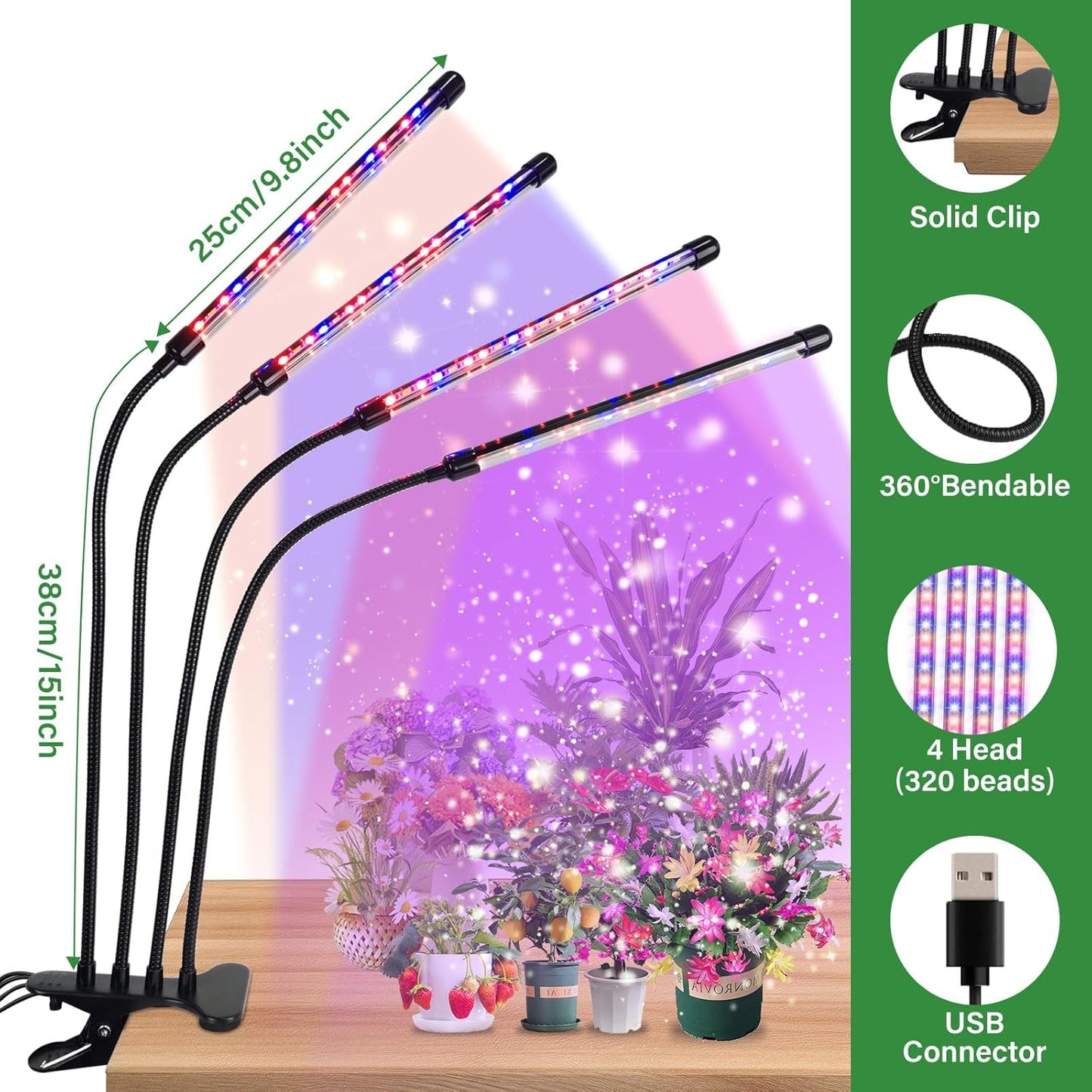 Grow Lights for Indoor Plants,4 Heads Full Spectrum Grow Light,80 LED Plant Light