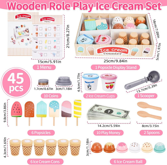 Wooden Ice Cream Toys for Toddlers 3-5