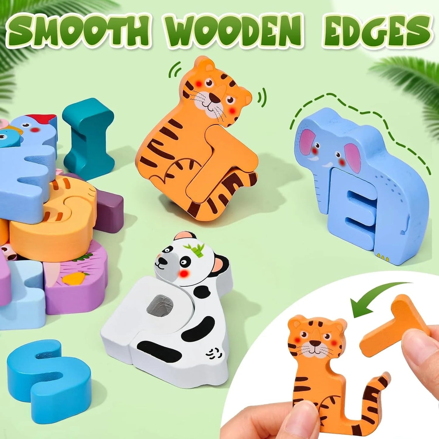 Wooden Alphabet Puzzles for Toddlers 1-3, ABC Puzzles with Spelling Board & Animals