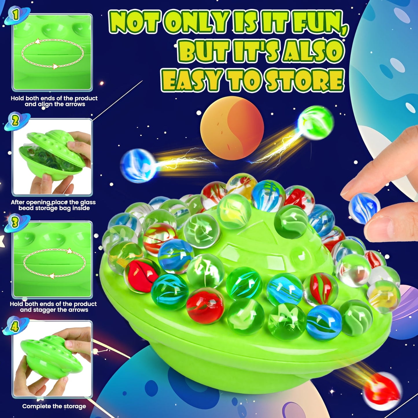 Marble Balance Board Game with 60 Glass Marbles & Storage Base