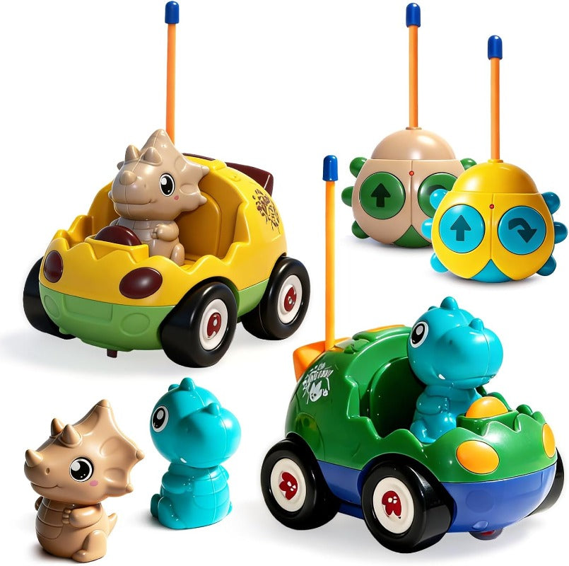 2-Pack Remote Control Dinosaur Car Toys for Toddler Ages 18+ Months