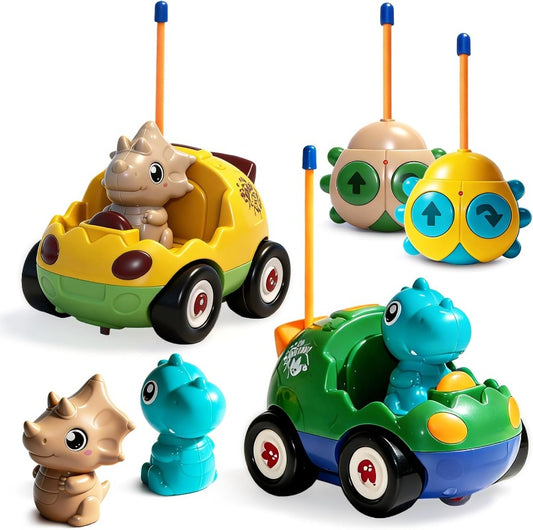 2-Pack Remote Control Dinosaur Car Toys for Toddler Ages 18+ Months