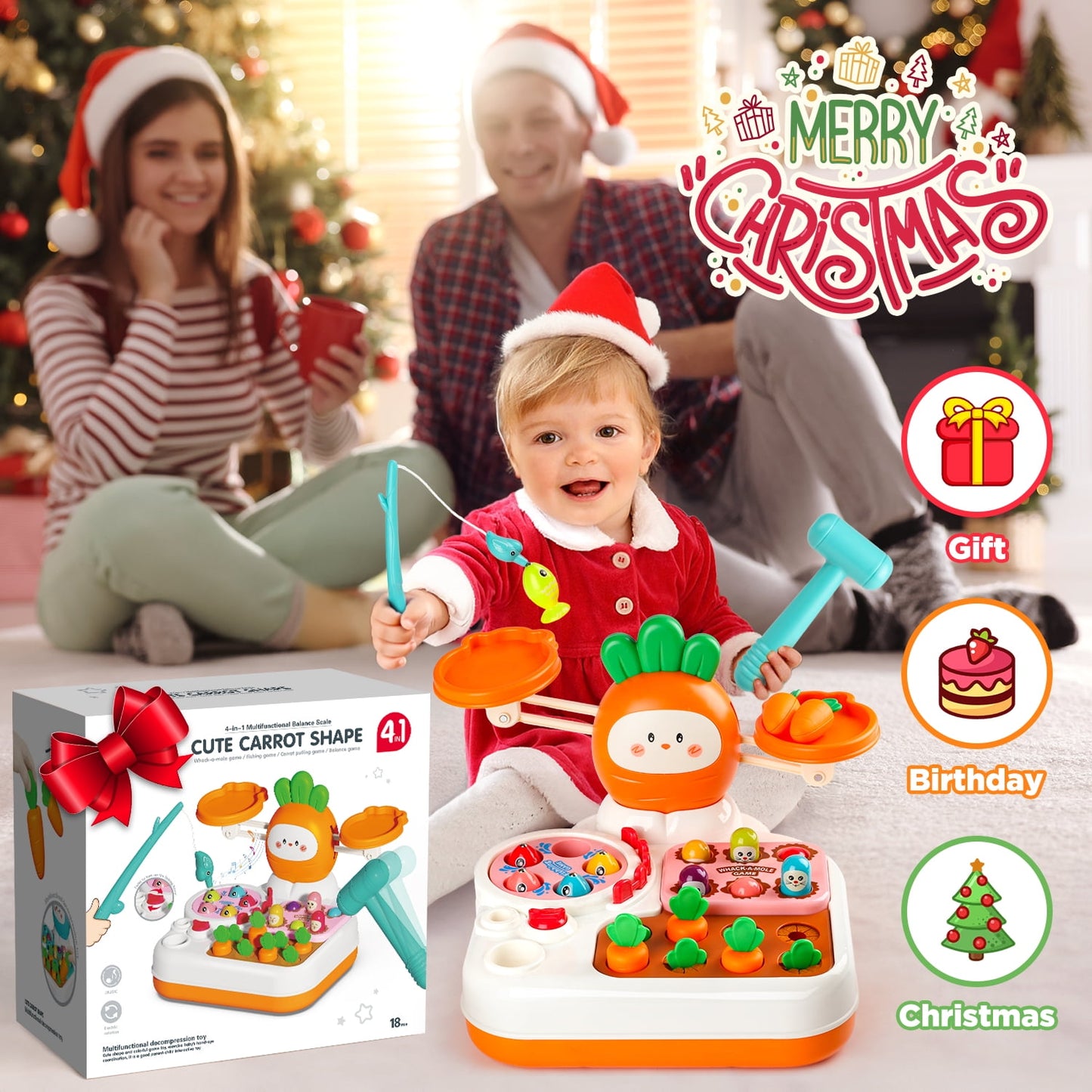 TOPLIVING Montessori Toys for 1 Year Old,Balance Scale for Kids with Whack A Mole Game,Carrot Harvest Game,Fishing,Preschool Learning Toys,Baby Toys Gift for 1 2 3 Years Old Boys & Girls