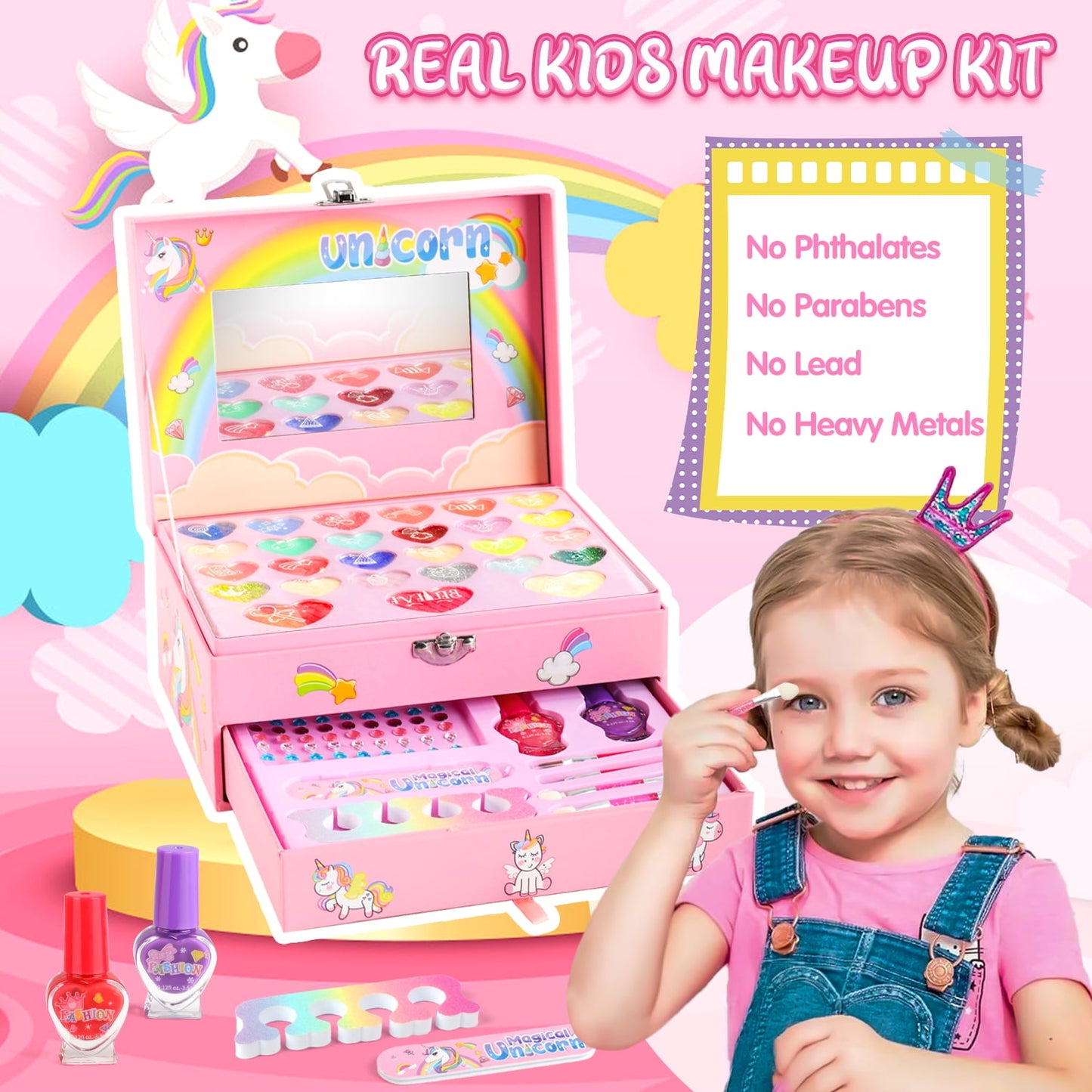 Kids Makeup Kit for Girls,36PCS Girls Unicorn Makeup Kit