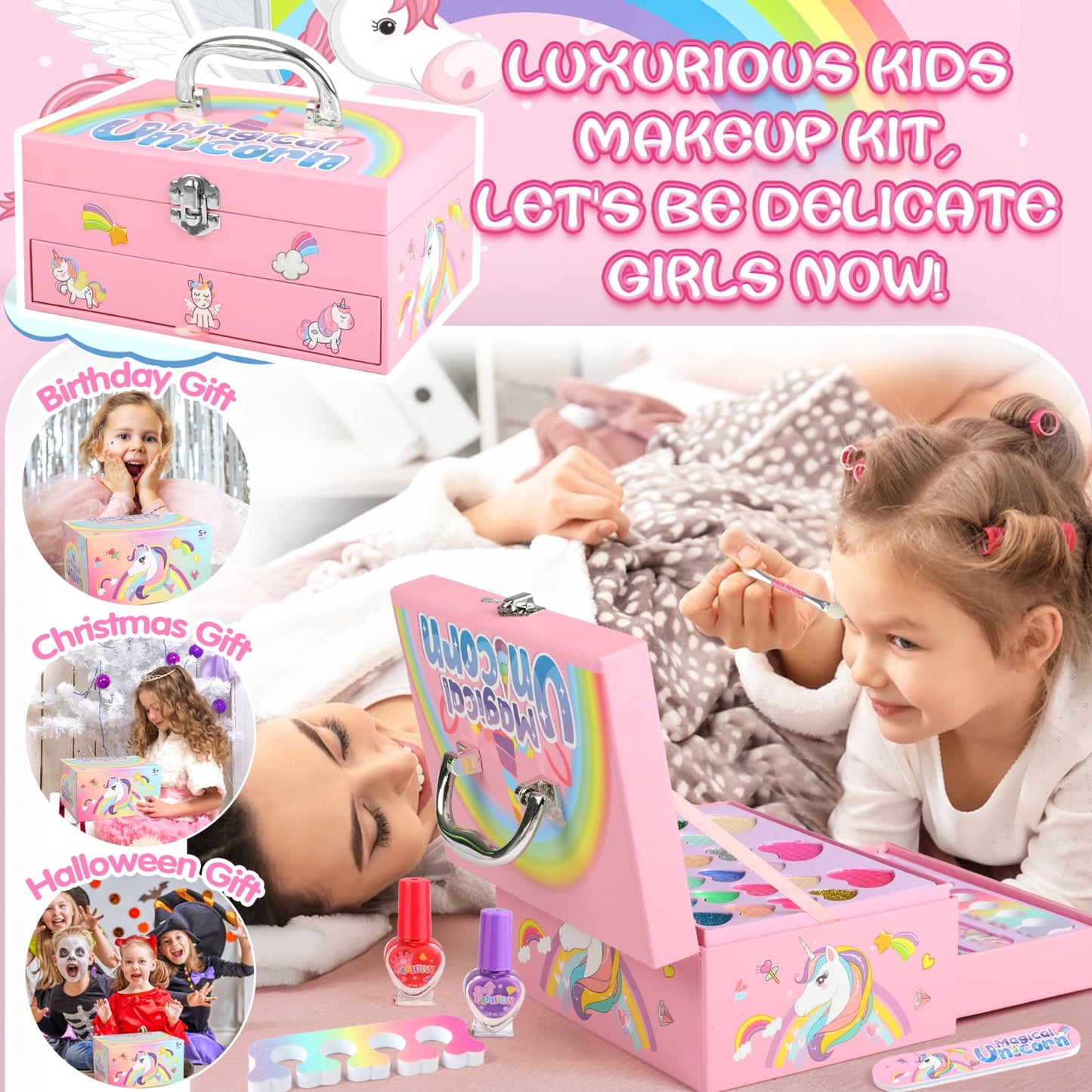 Kids Makeup Kit for Girls,36PCS Girls Unicorn Makeup Kit