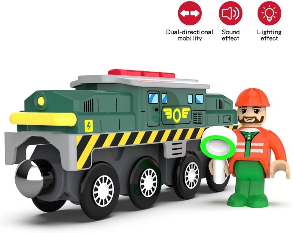 Battery-Powered Action Locomotive Train Set - Compatible with Thomas, Brio, Chuggington