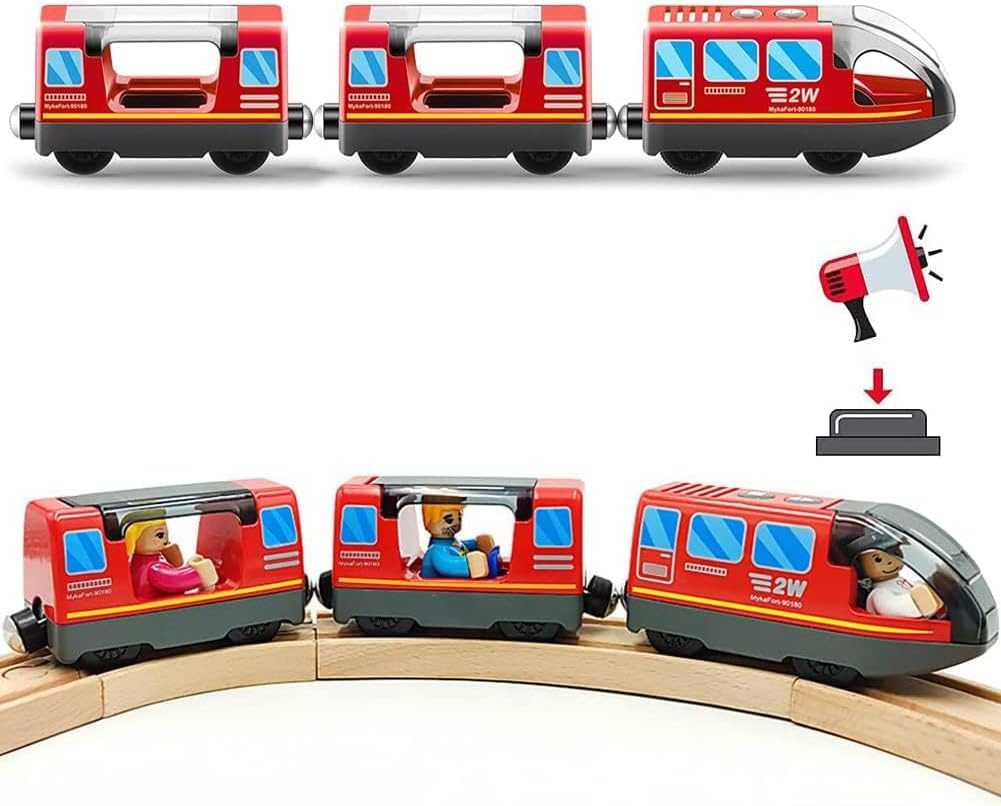 Battery Operated Wooden Train Track Set Toy High Speed for Toddlers