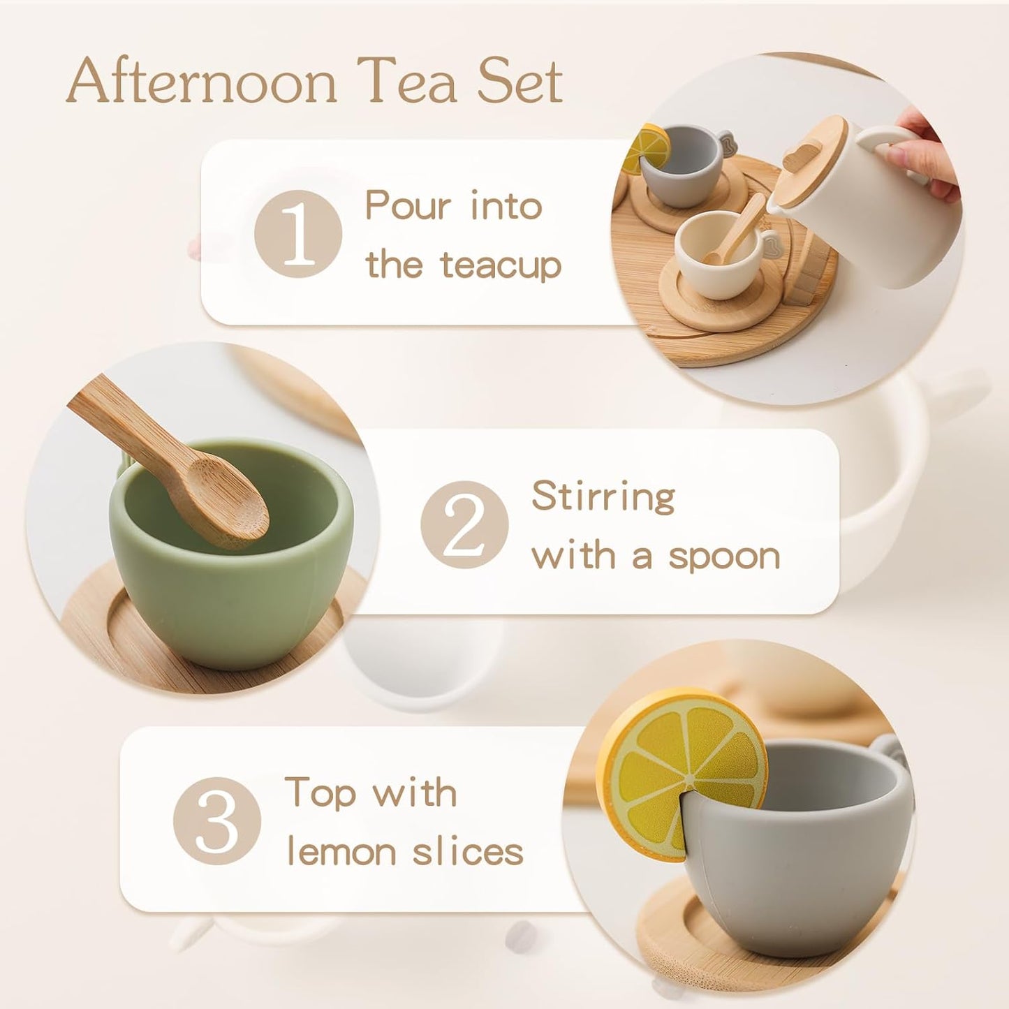 Wooden Tea Party Set for Toddler 3-5