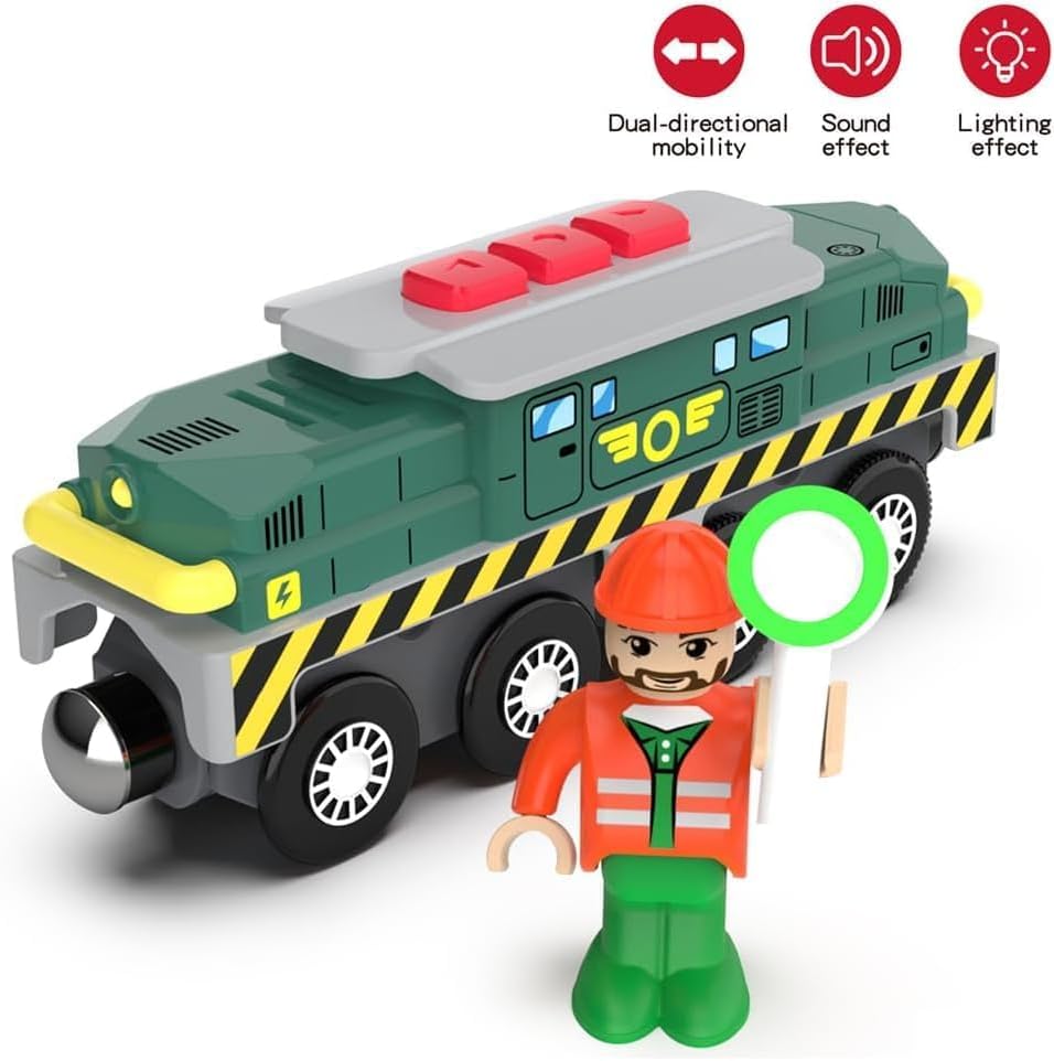 Battery-Powered Action Locomotive Train Set - Compatible with Thomas, Brio, Chuggington