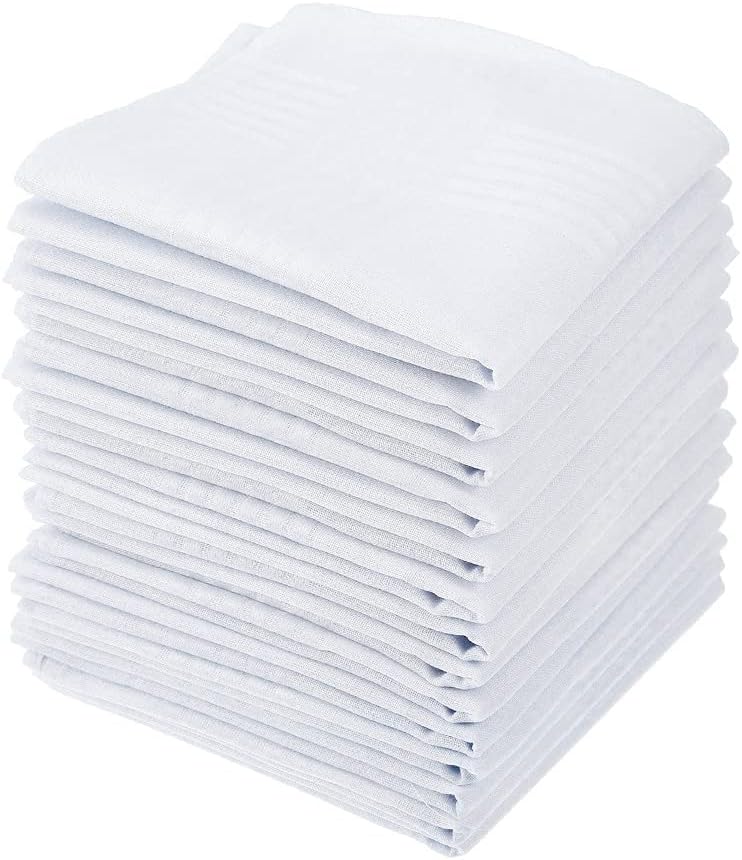 15 Pieces Men's White Handkerchiefs