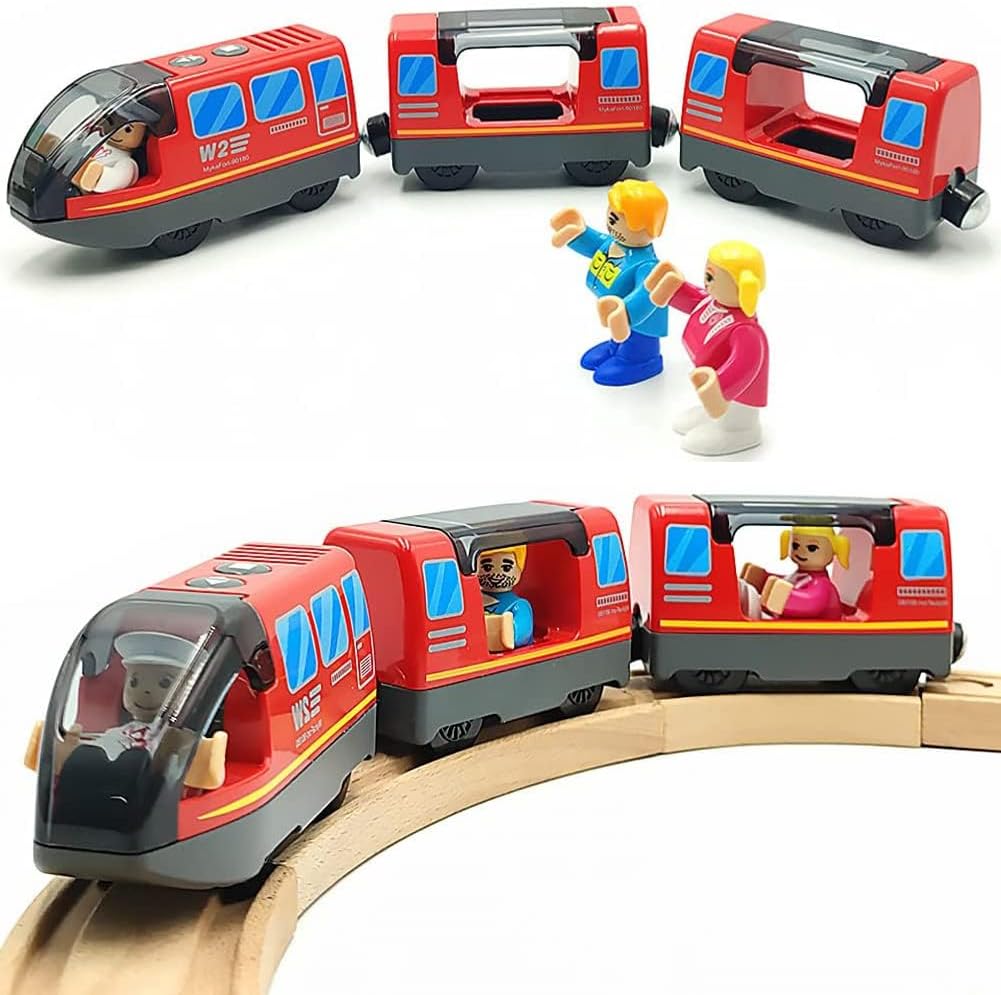 Battery Operated Wooden Train Track Set Toy High Speed for Toddlers