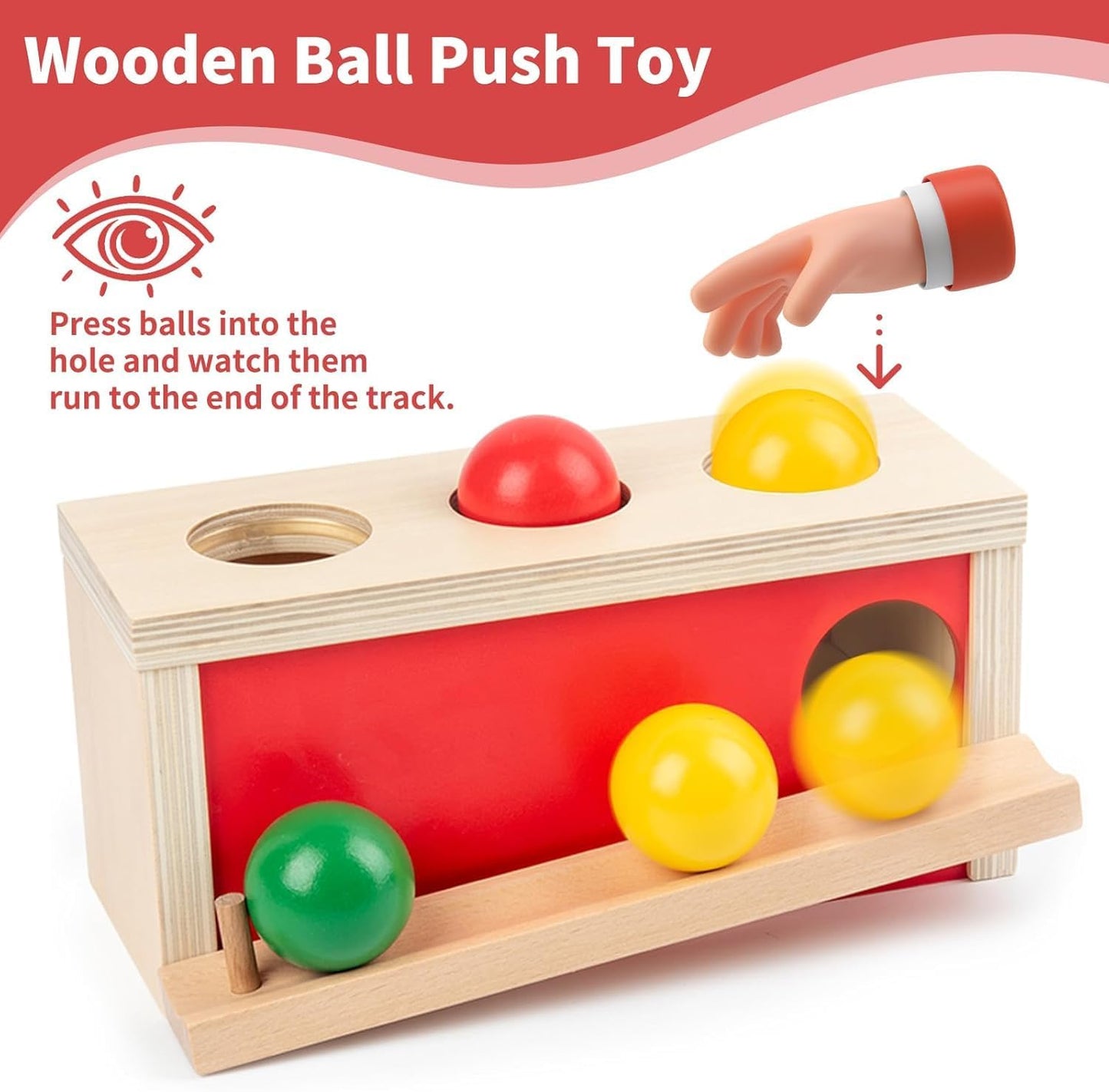 Montessori Object Permanence Box for Baby, Wooden Ball Drop Toy for Toddlers 1 2 Year Old, Early Learning Activities, Educational Cause and Effect Game, Gift for Boys Girls 6 9 12 18 Months