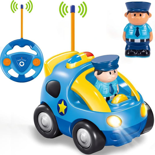 TOPLIVING Remote-Controlled Cartoon Police Car Toy with Lights and Music