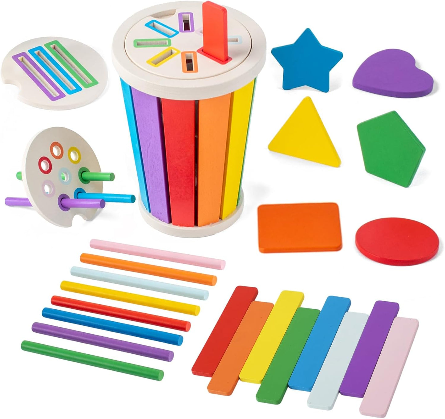 Montessori Toys for 1 2 3 years old, Toddlers Wooden Shape and Colour Sorting, Sensory Toy, Kids Travel Game for Airplane Car Journey, Fine Motor Skills, Cause and Effect Activities