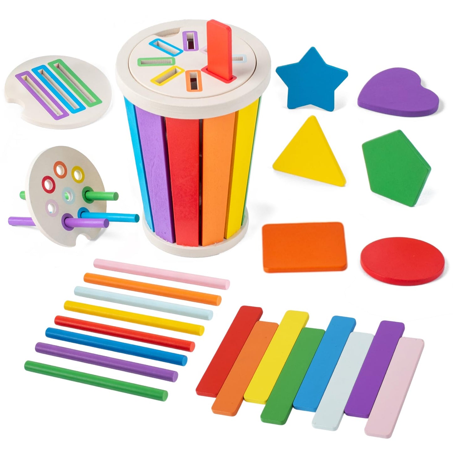 Montessori Toys for 1 2 3 years old, Toddlers Wooden Shape and Colour Sorting, Sensory Toy, Kids Travel Game for Airplane Car Journey, Fine Motor Skills, Cause and Effect Activities