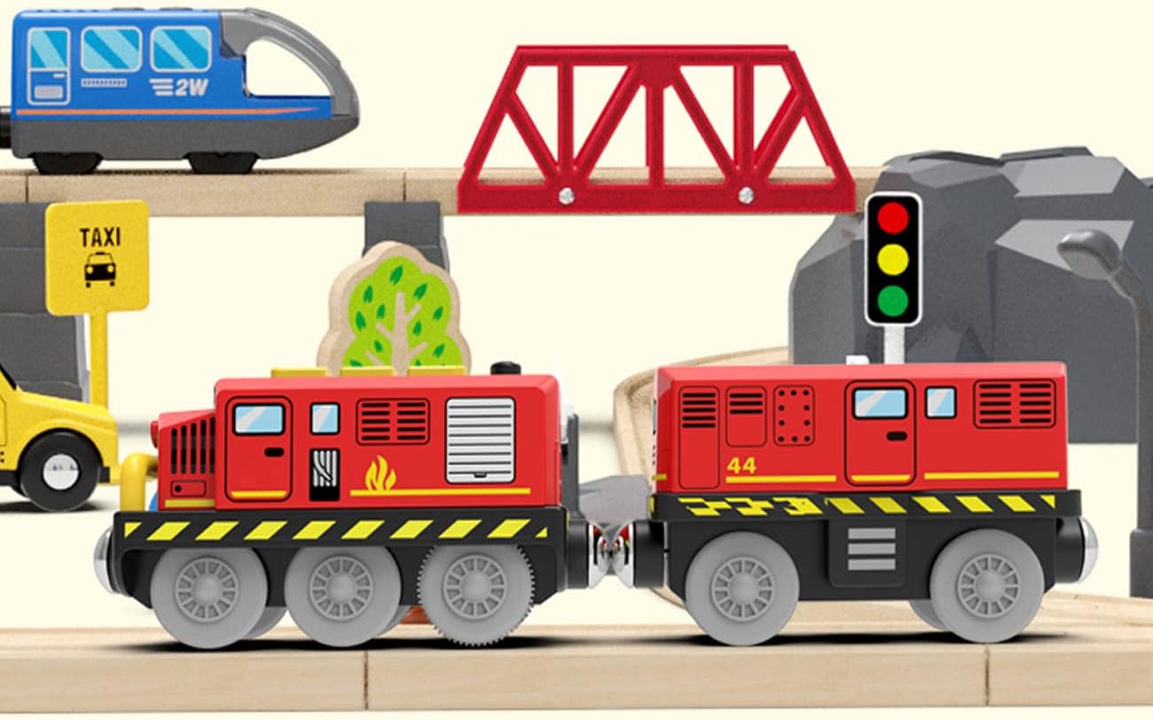 Wooden Train Track Accessories Battery Operated Locomotive Train