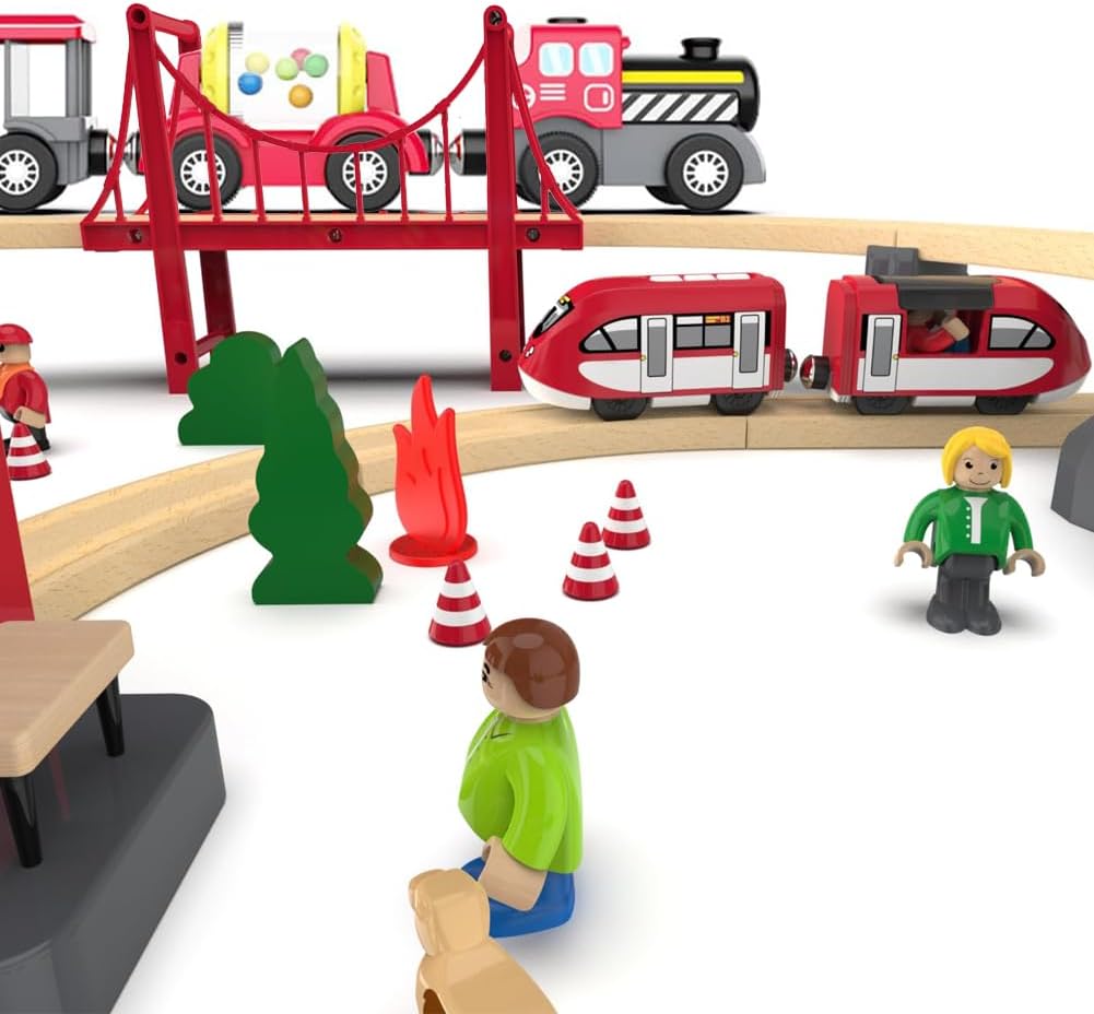 TOPLIVING Wooden Railway Track Accessories, Battery Operated Locomotive Train