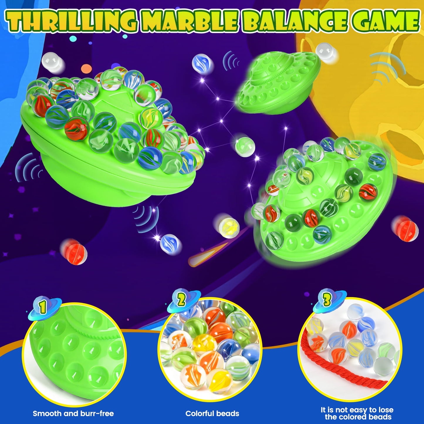 Marble Balance Board Game with 60 Glass Marbles & Storage Base