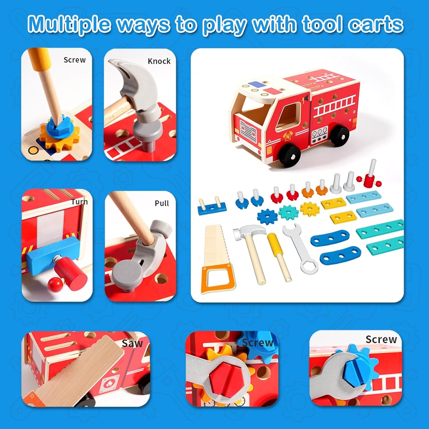Wooden Kids Tool Set, 32-Piece Montessori Toy for Children Ages 2 3 4 5, Durable Skill-Building Activity Set to Enhance Creativity & Hand Coordination, Pretend Play Tool Kits