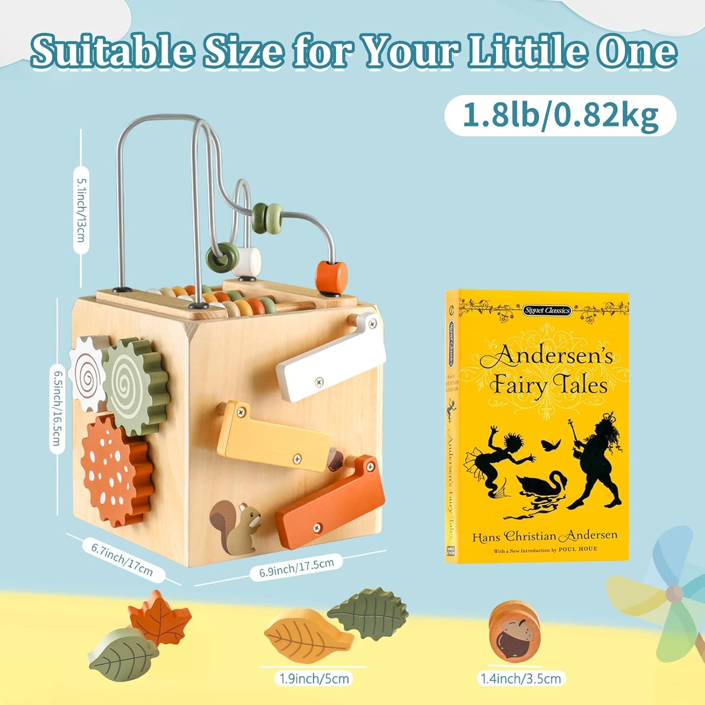 Montessori Toys for 1 2 3 4 years old, Wooden Activity Cube, Shape Sorter, Drop and Roll Toy, First Birthday Gifts for Bay Boy Girl, Toddler Fine Motor Skills, Educational Learning Activities