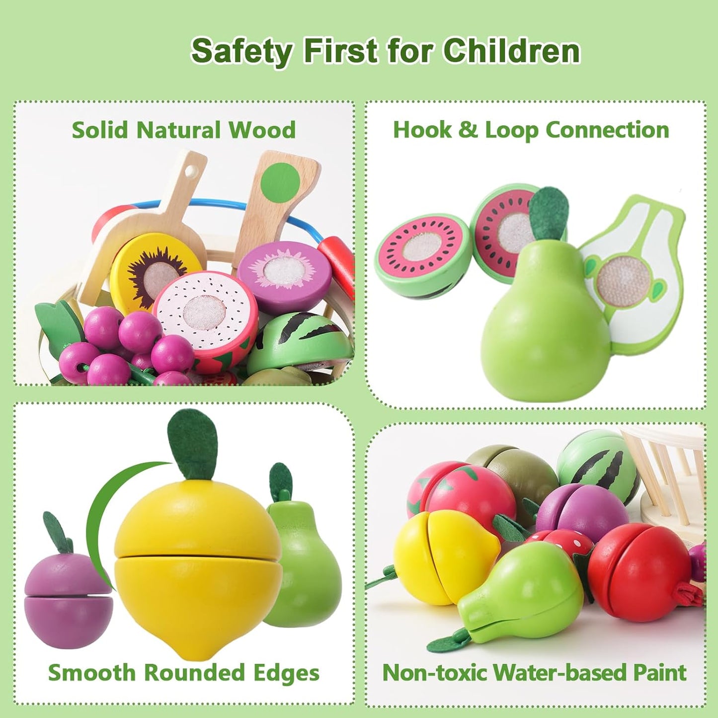 Wooden Fruits Cutting Toys, Pretend Play Food Sets with Wooden Basket for Children Kitchen, Kids Supermarket Game Accessories, Picnic Role Play, Gift For Toddler Boys Girls 3+ Years old