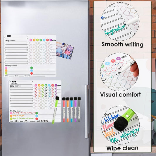3PCS Magnetic Chores Chart for Kids with 6PCS Fine Tip Markers