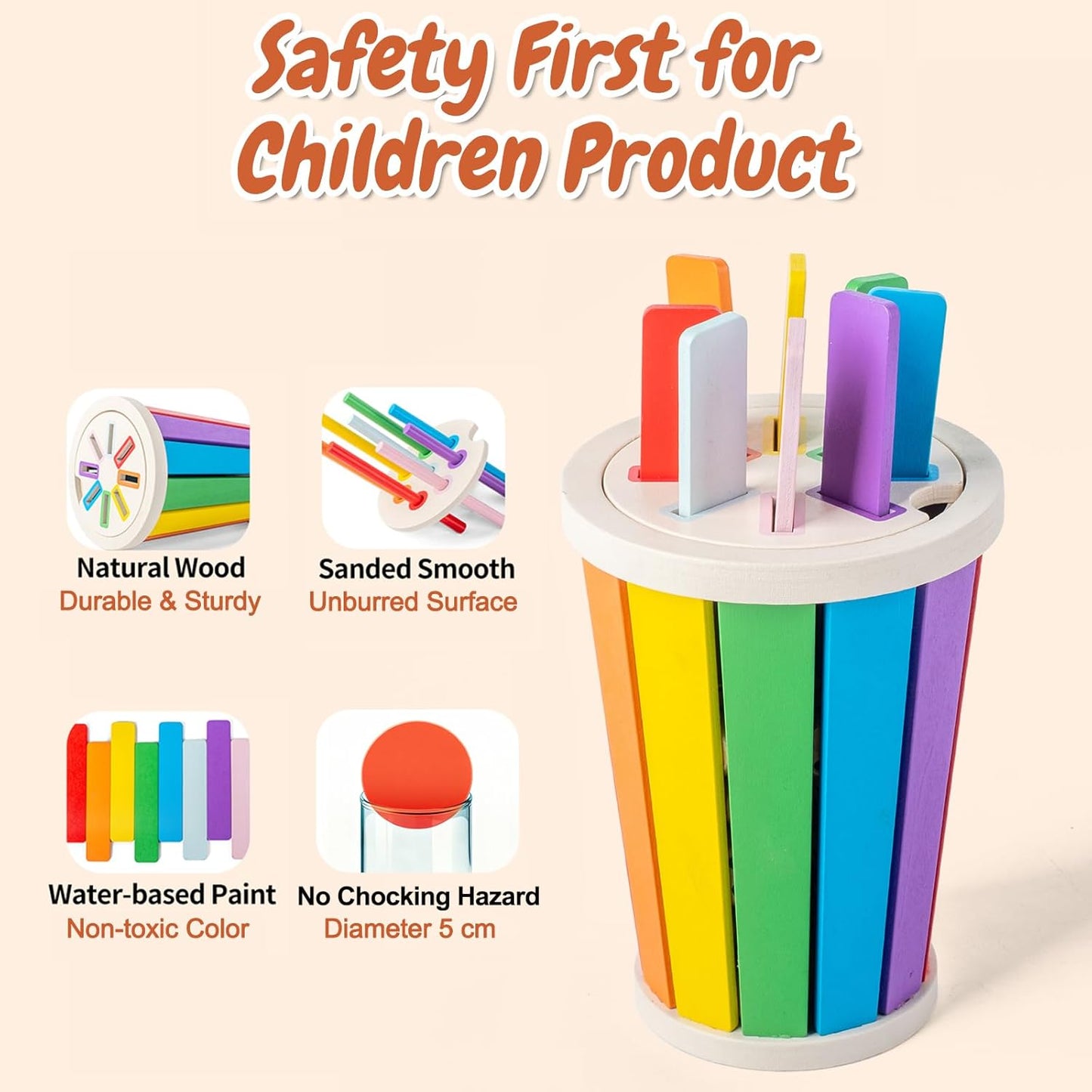 Montessori Toys for 1 2 3 years old, Toddlers Wooden Shape and Colour Sorting, Sensory Toy, Kids Travel Game for Airplane Car Journey, Fine Motor Skills, Cause and Effect Activities