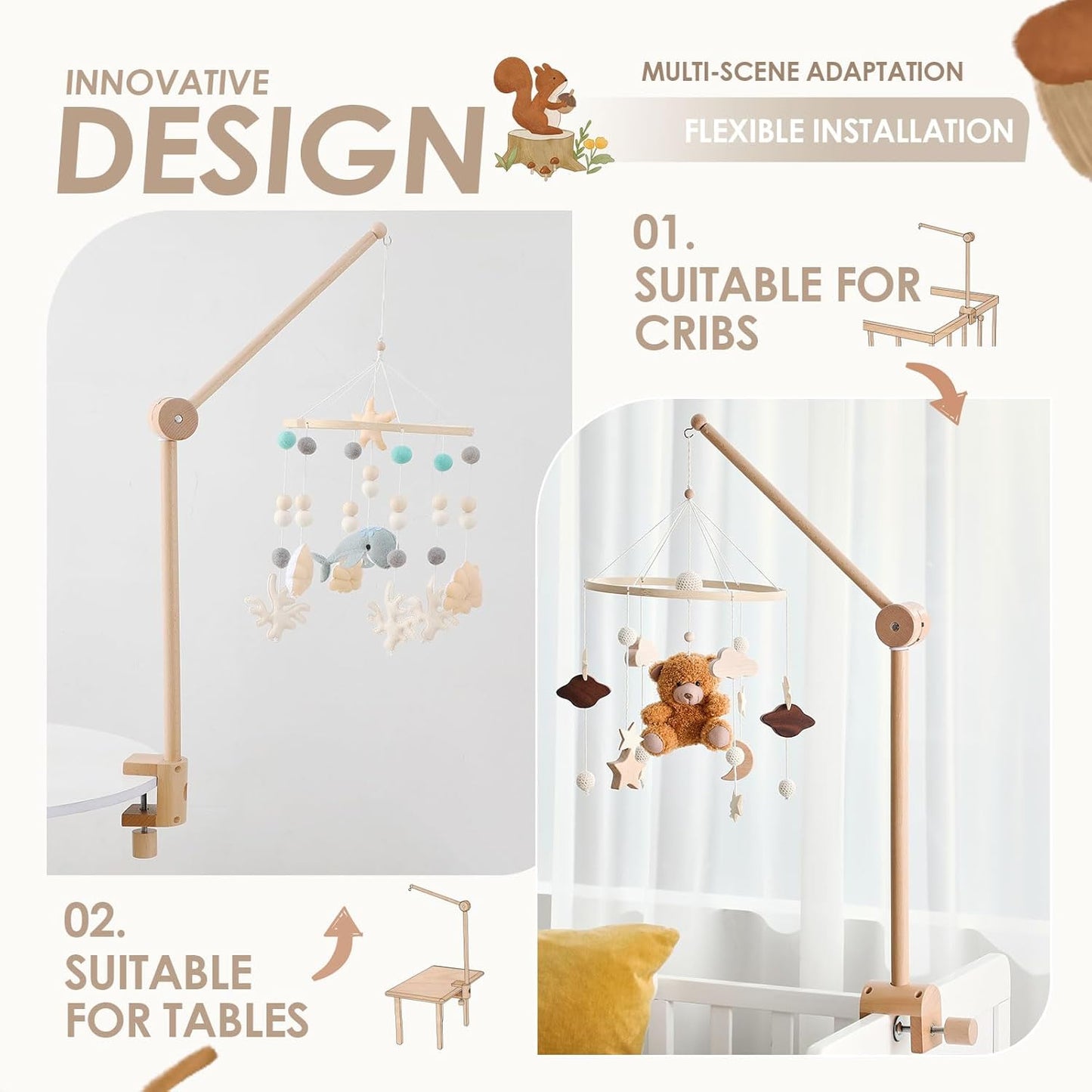 TOPLIVING Crib Mobile Arm - Rotating Baby Mobile Hanger