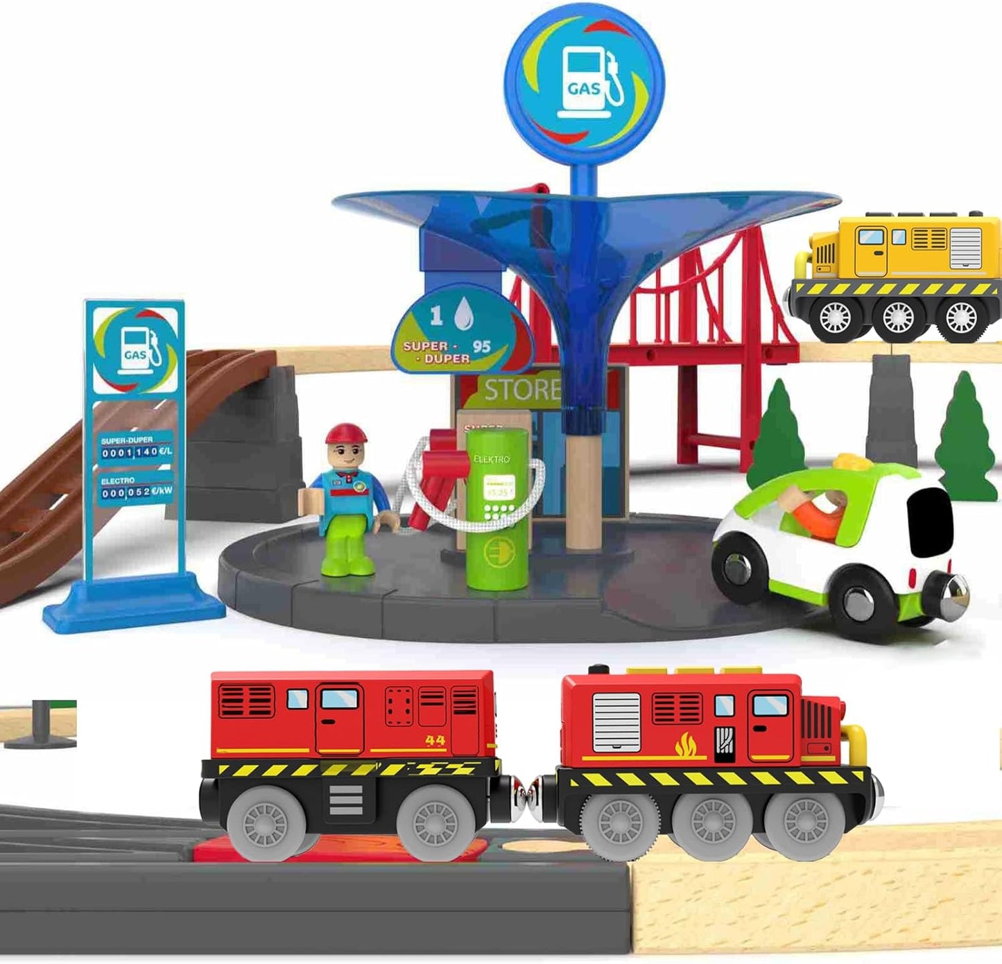 Wooden Train Track Accessories Battery Operated Locomotive Train