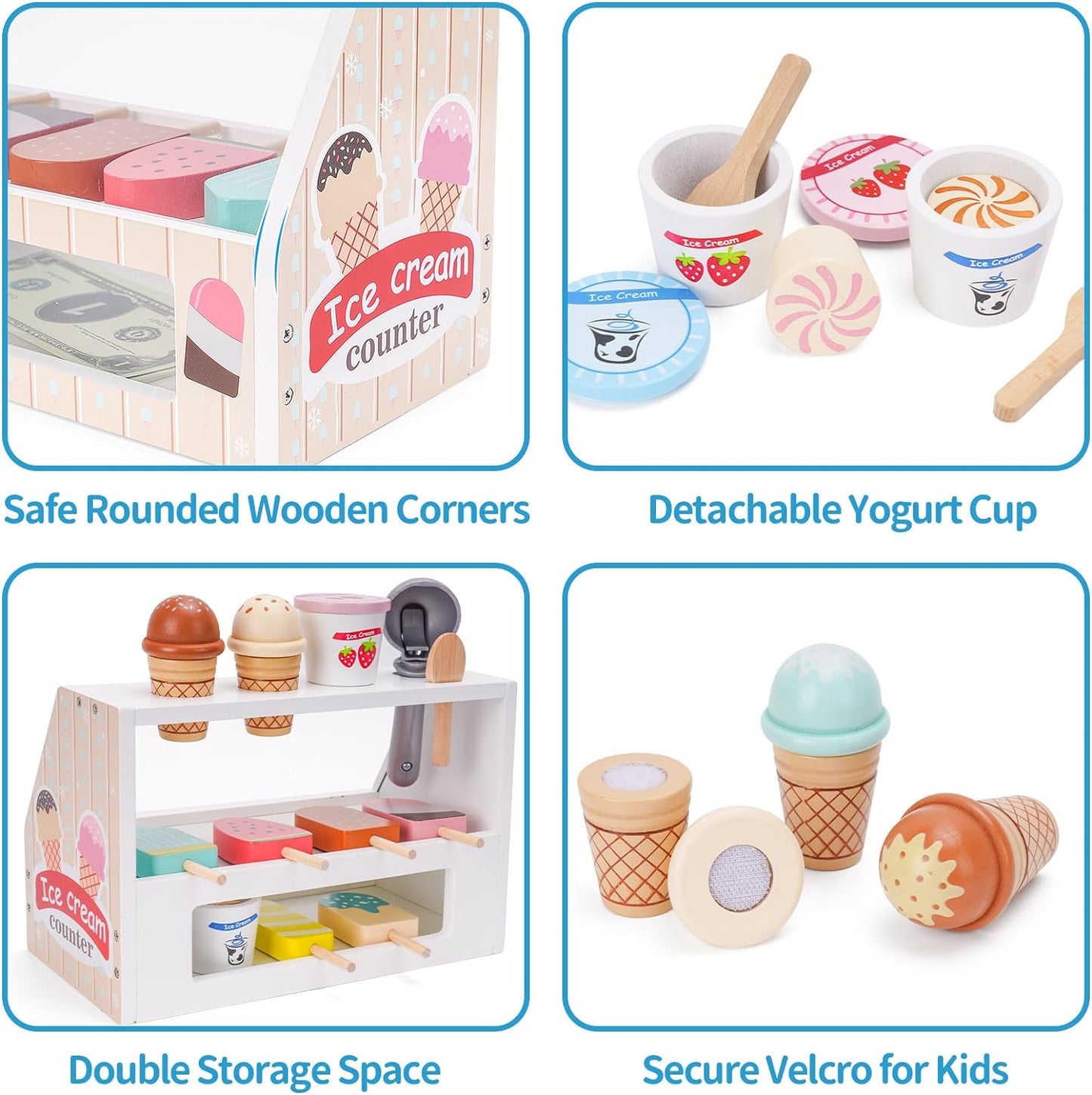 Wooden Ice Cream Counter Playset for Kids
