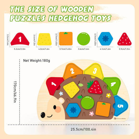 Montessori Toys for 1 2 3 Year Old, Wooden Puzzles Dinosaur Hedgehog Toy for Toddlers, Shape Sorter & Color Match Toddler Puzzles, Baby Puzzle Learning Toys Christmas Birthday Gifts for Girls Boys
