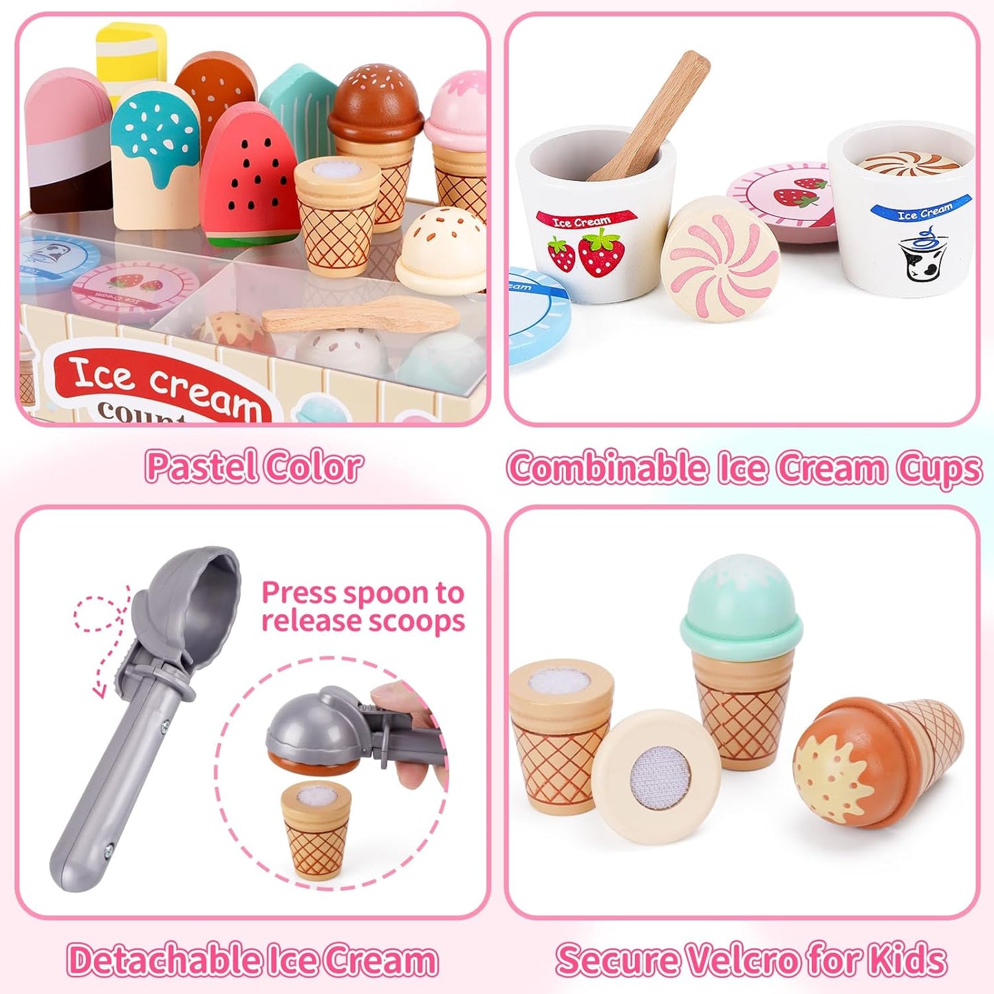 Wooden Ice Cream Toys for Toddlers 3-5