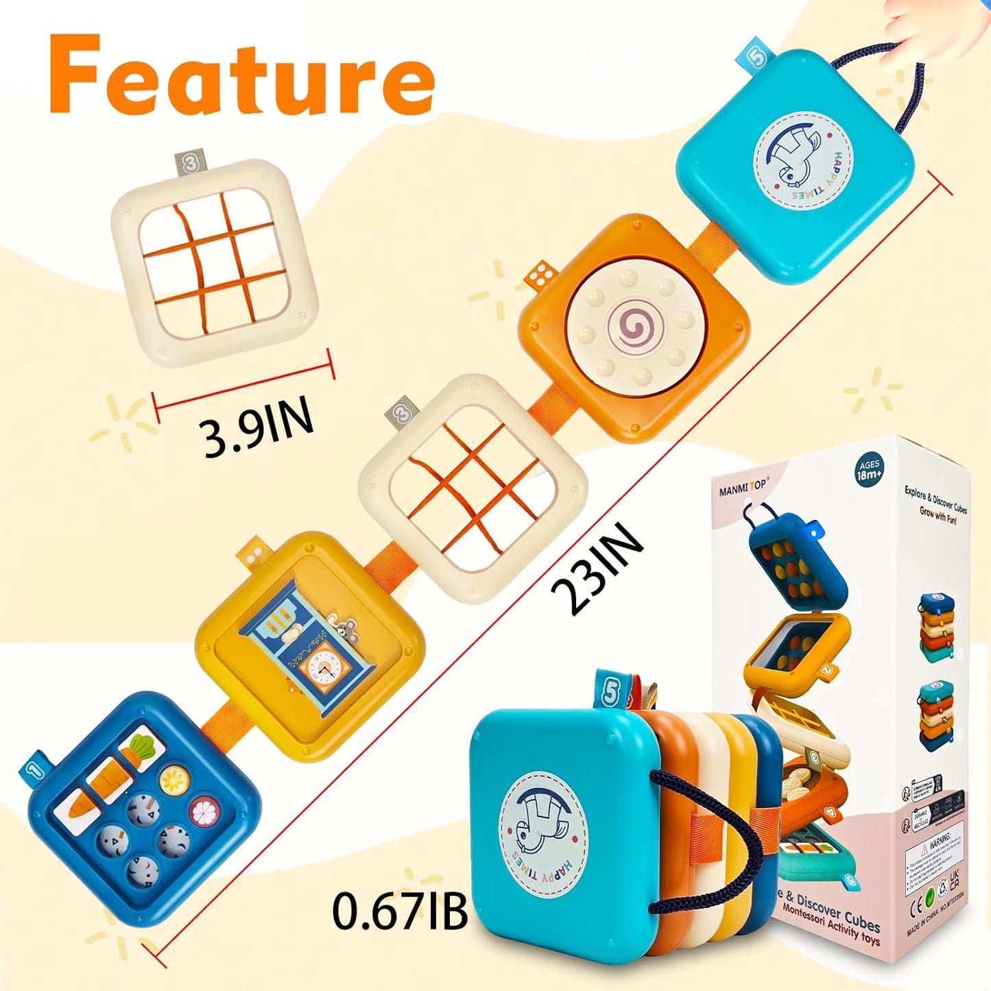 Baby Busy Board for 1 Year Old, Montessori Toys Toddler Toys Travel Activities Busy Cube Gifts Baby Boy Girl My First Montessori Busy Board