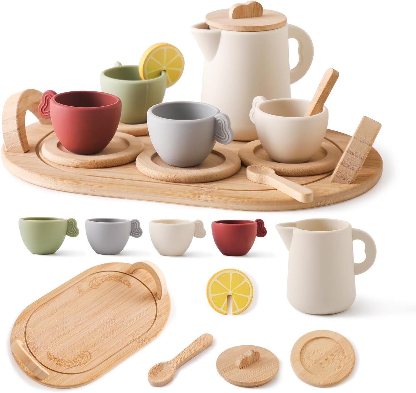 Wooden Tea Party Set for Toddler 3-5