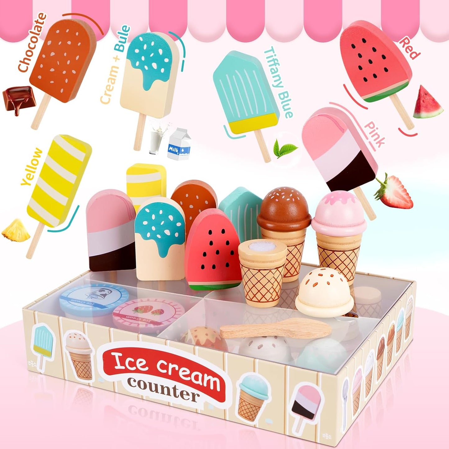 Wooden Ice Cream Toys for Toddlers 3-5