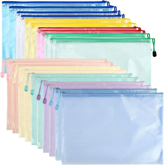 20 Pcs A4 Zip Wallets, 10 Colours A4 Clear Plastic Zip Wallets Folders