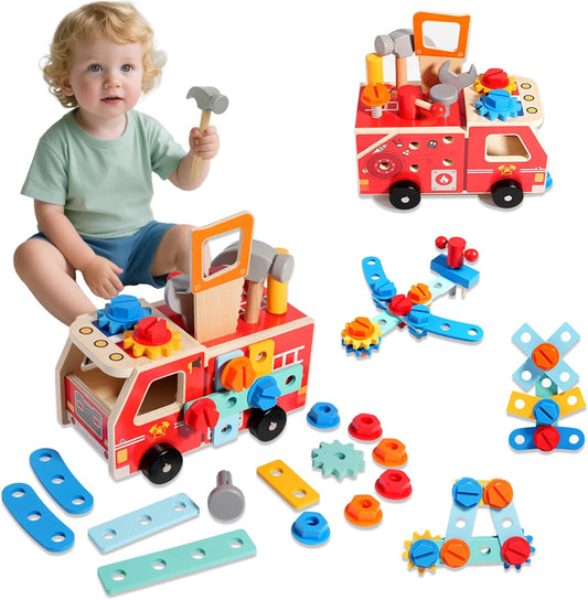 Wooden Kids Tool Set, 32-Piece Montessori Toy for Children Ages 2 3 4 5, Durable Skill-Building Activity Set to Enhance Creativity & Hand Coordination, Pretend Play Tool Kits