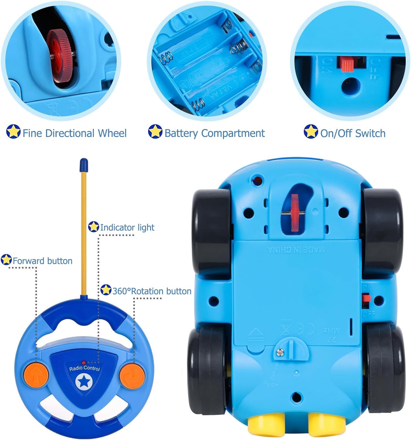 TOPLIVING Remote-Controlled Cartoon Police Car Toy with Lights and Music