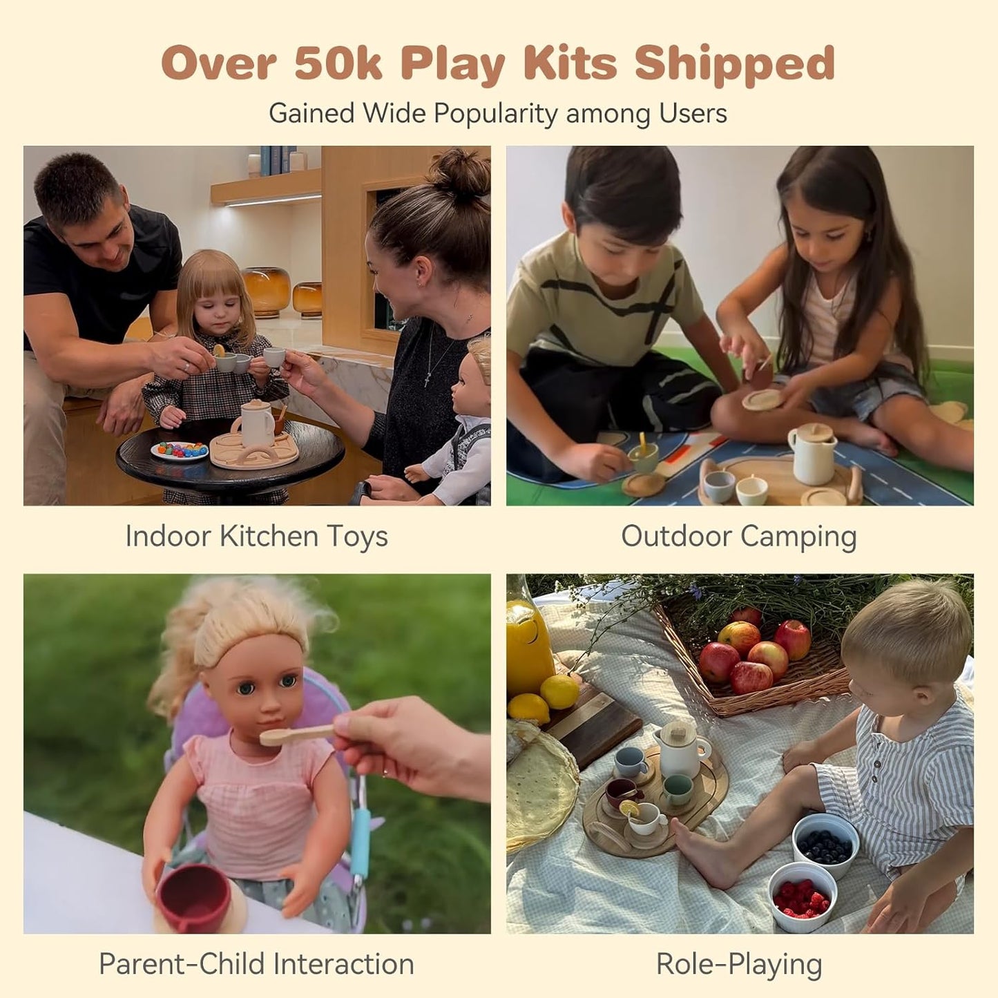 Wooden Tea Party Set for Toddler 3-5
