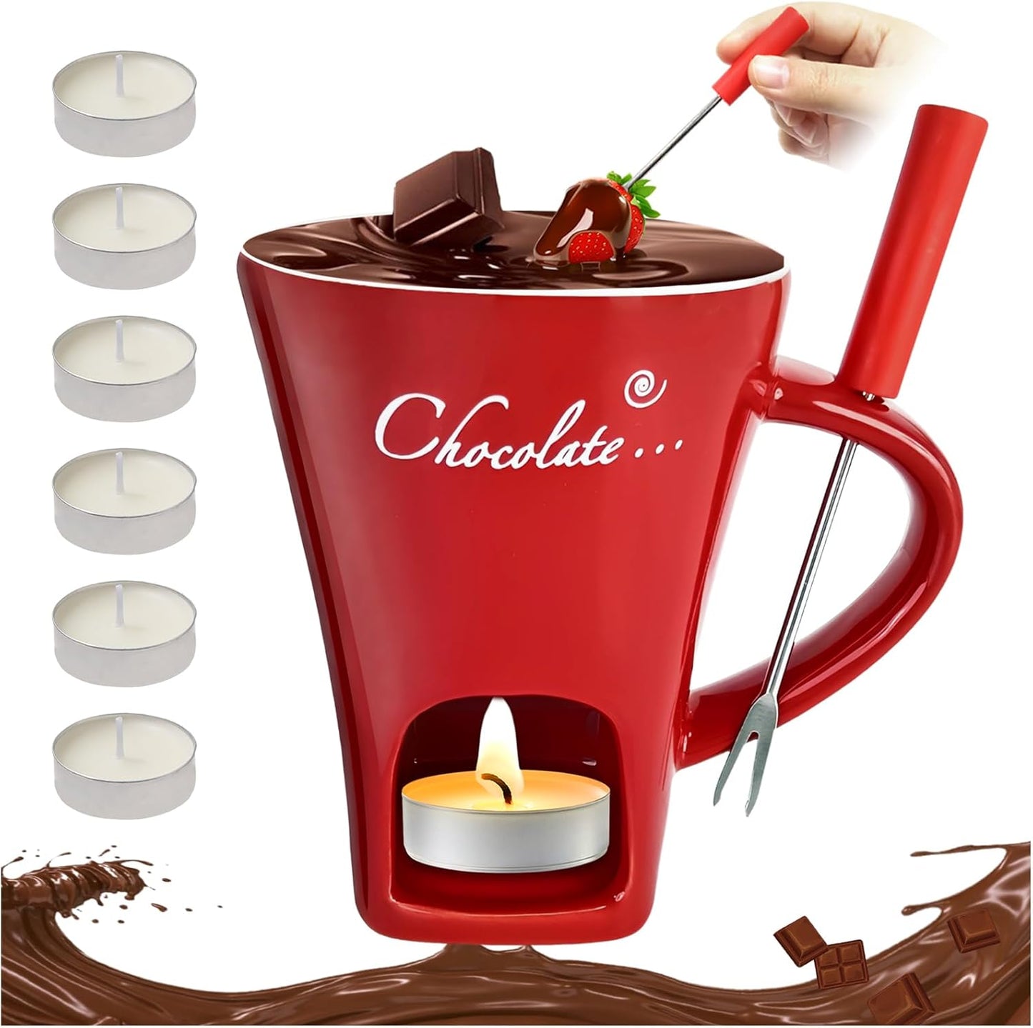 Chocolate Fondue Mug with 6pcs Candles 200ml Ceramic Chocolate Fondue Cup