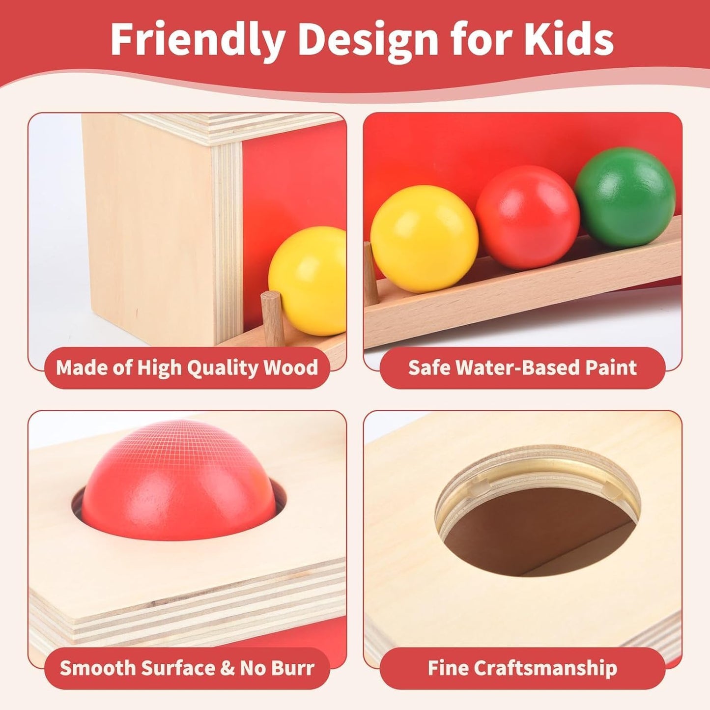 Montessori Object Permanence Box for Baby, Wooden Ball Drop Toy for Toddlers 1 2 Year Old, Early Learning Activities, Educational Cause and Effect Game, Gift for Boys Girls 6 9 12 18 Months