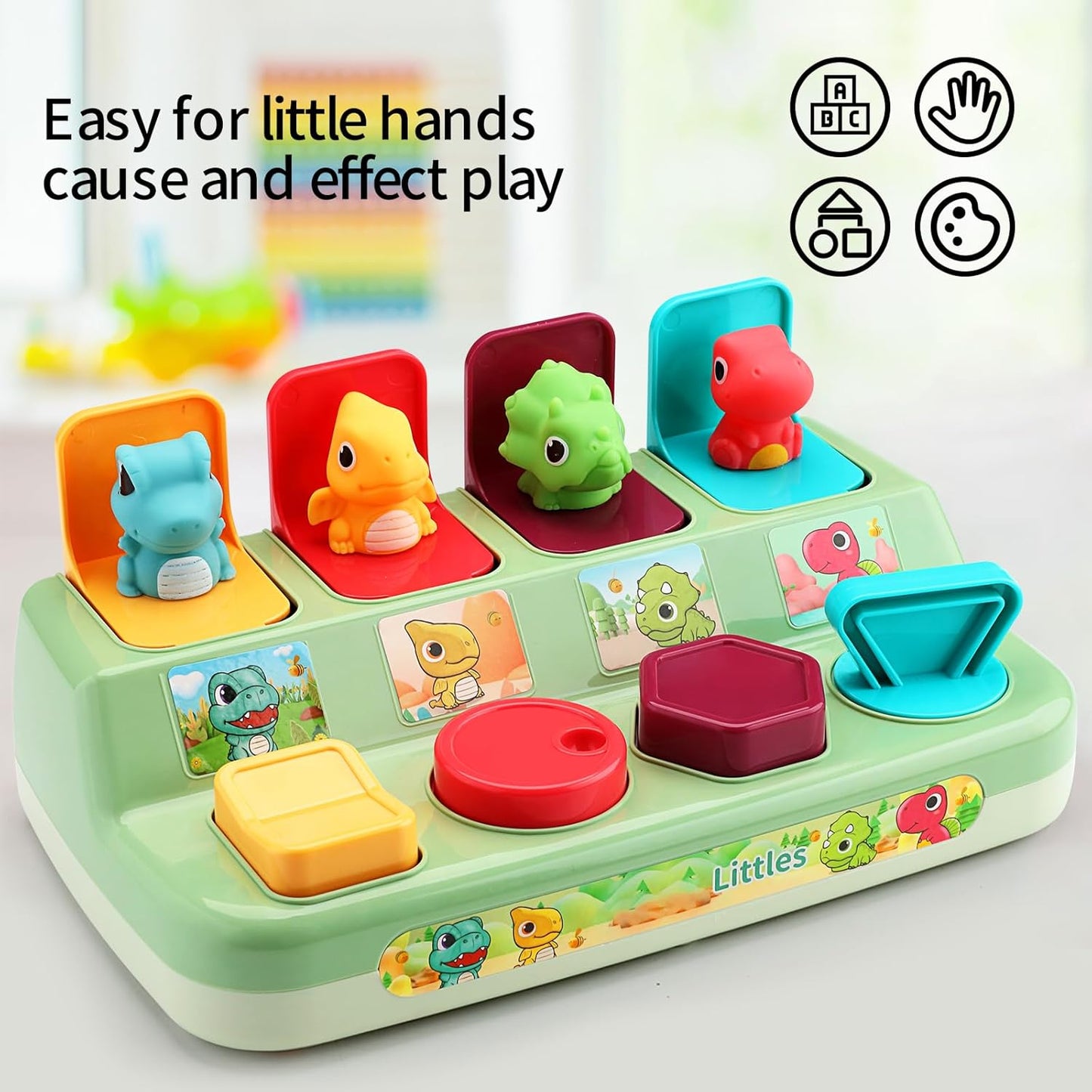 Pop Up Animals Toy for Toddlers 9-18 Months, Dinosaur Cause and Effect Toys for Babies 1 Year Old, Montessori Sensory Learning Fine Motor Skills Development Gift for Boys Girls (No Batteries)